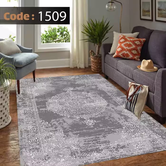کاورفرش روفرشی دورکشدار گوشه لیفه ای طوسی کرم کد 1509