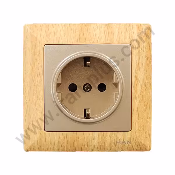 پریز برق ارت دار مدل الیزه طرح چوب روشن میانی بژ