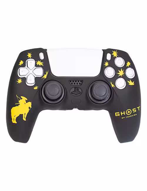 روکش محافظ دسته PS5 لیزری مشکی زرد طرح شبح تسوشیما