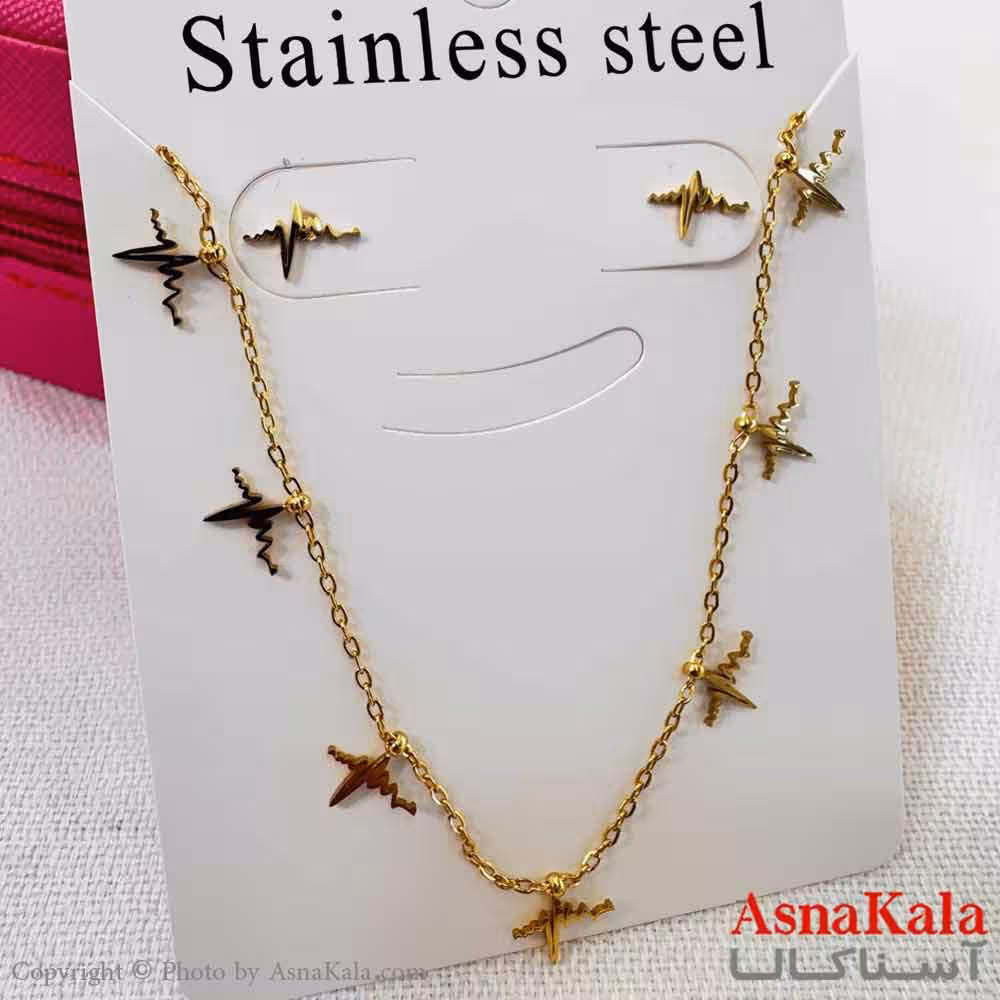 نیم ست زنانه شامل گردنبند و گوشواره  استیل مدل  ضربان کد NIM14589W