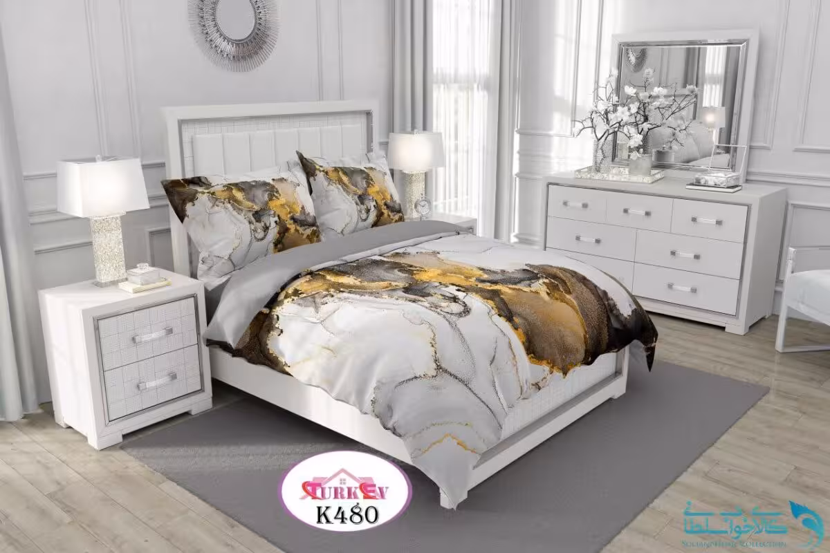 روتختی طرح سنگ سفید طلایی دونفره برند Turkev کد K480