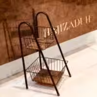 SKY اسکای  جا سیب پیاز فلزی مشکی 2 طبقه کف چوبی نردبانی  9579