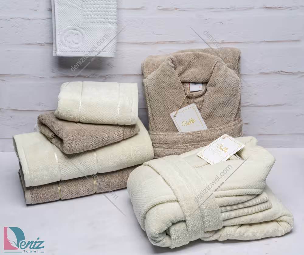 حوله ست دو نفره طرح ماکرو رنگ خاکی و استخونی