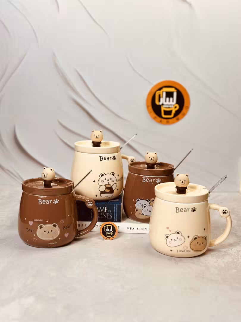 ماگ درب دار سرامیکی فانتزی طرح تدی عروسکی کد 6437