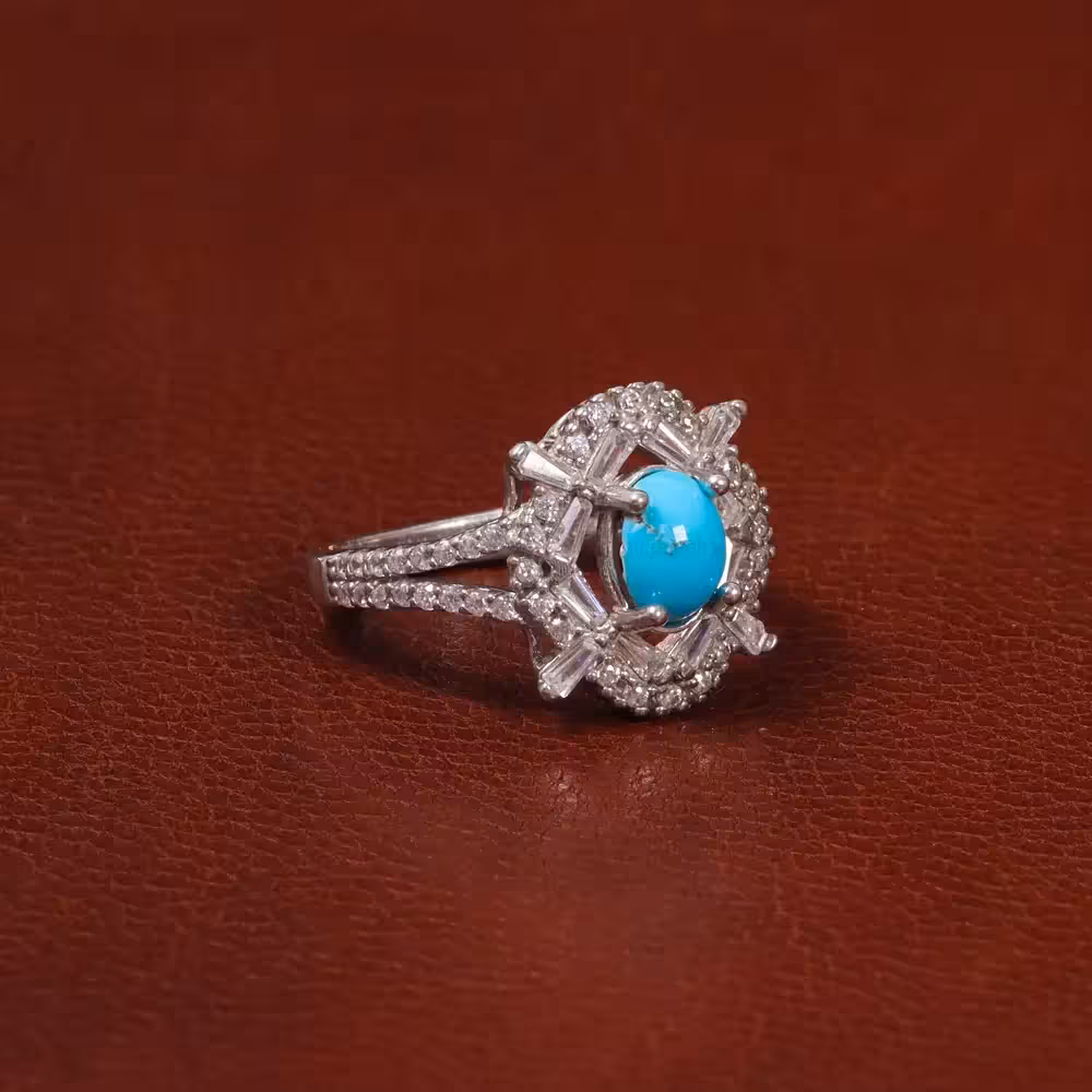 انگشتر فیروزه شجری زنانه کد 30792 - جواهری مشاهیر