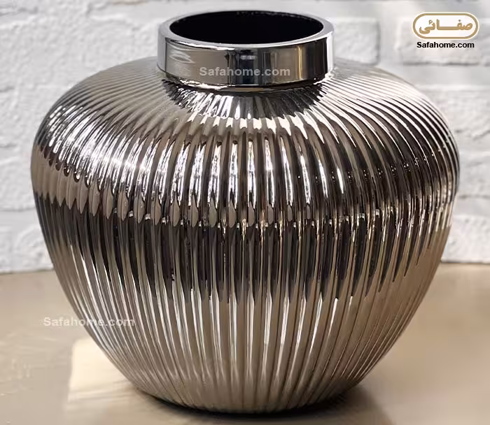 گلدان شیشه ای توپی شیاردار نقره ای