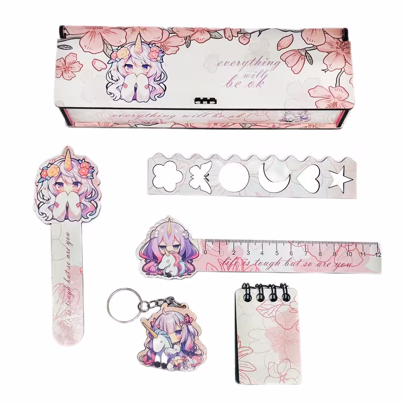 بسته لوازم تحریر مدل یونیکورن و گل فانتزی مجموعه 6 عددی | کالا مکس