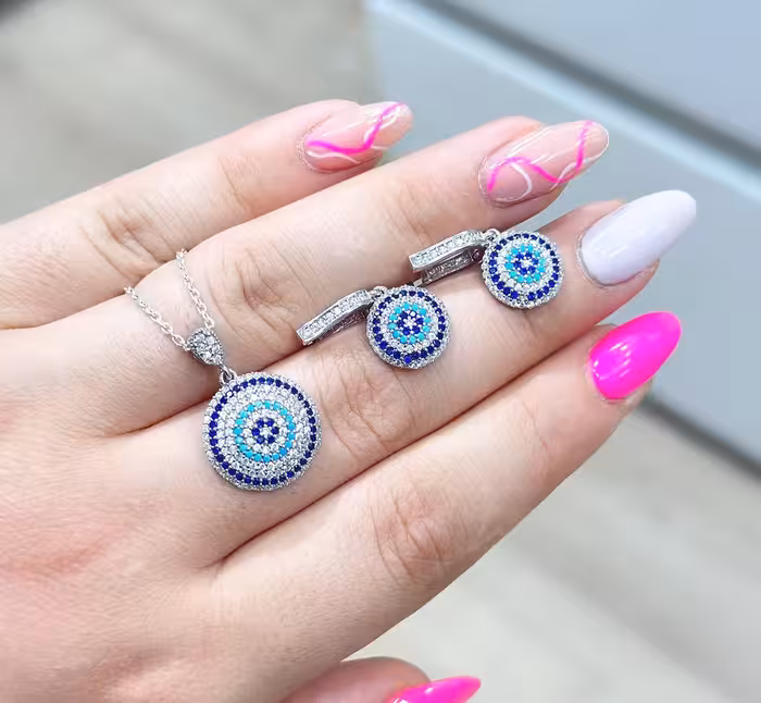 نیمست چشم نظر نقره جواهری کد 00366