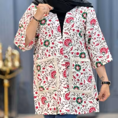 مانتو اسپرت زنانه لنین مدل مانتو عبایی لینن دو جیب کنفی سرخابی
