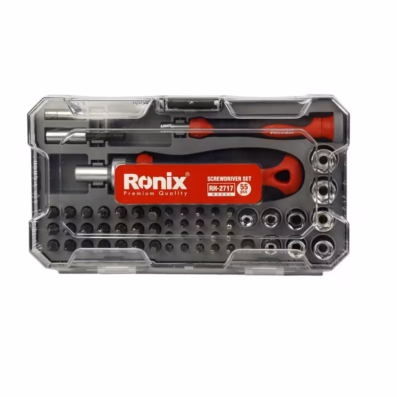 مجموعه 55 عددی پیچ گوشتی جغجغه ای ساعتی و سری بکس رونیکس مدل RH-2717 | کالا مکس