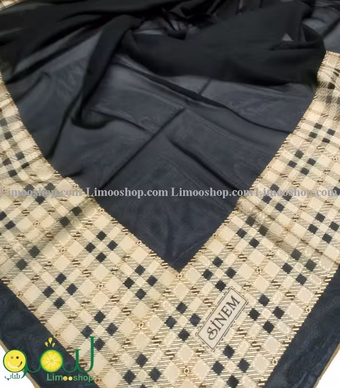 روسری حریر مشکی طلایی کد 1303