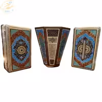 ست سه تکه خاتم کاری جعبه دستمال، سطل و جاکاردی تذهیب