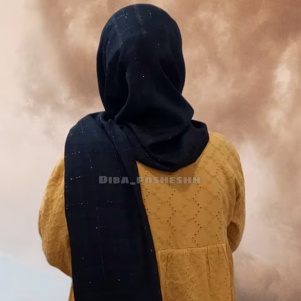 شال نخی طرح لمه دار مشکی
