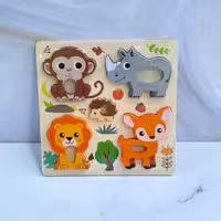 پازل تک قطعه چوبی طرح حیوانات جنگل، کرگدن