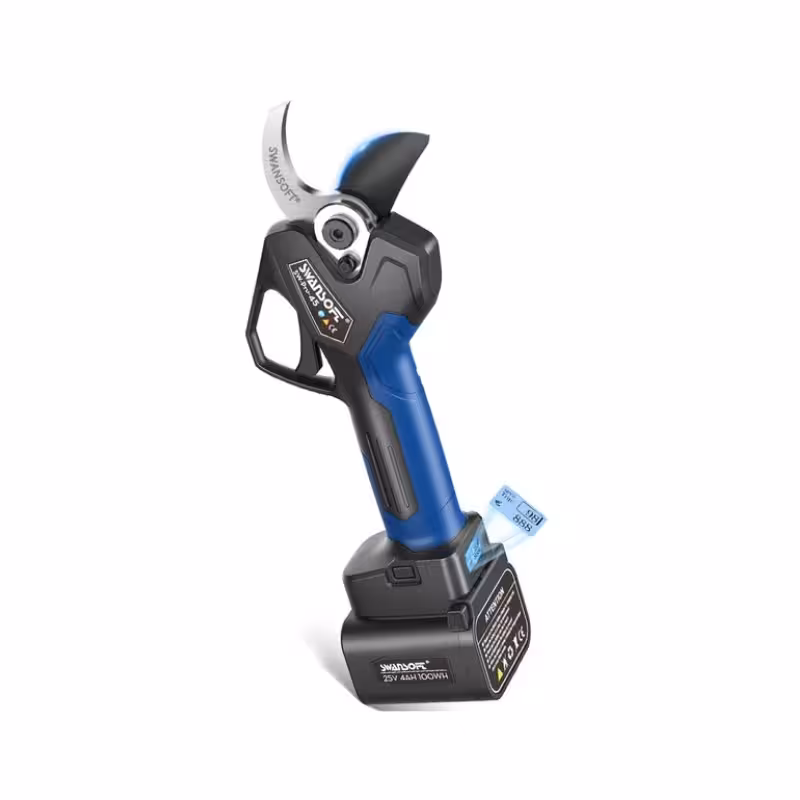 قیچی باغبانی شارژی حرفه‌ای سوان‌ سافت swansoft PRU45 با قطر برش 45 میلی‌متری، موتور 1150 وات، باتری 25.2 ولت و حالت پیشرفته برش