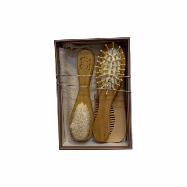 ست شانه و برس چوبی کودک بسته 3 عددی