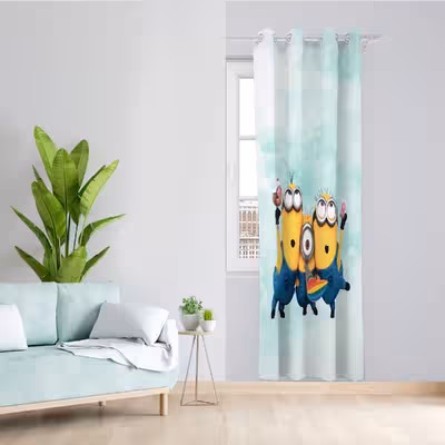 پرده مدل مینیون ها مخمل پانچی کد  4279 سایز 140x280 سانتی متر