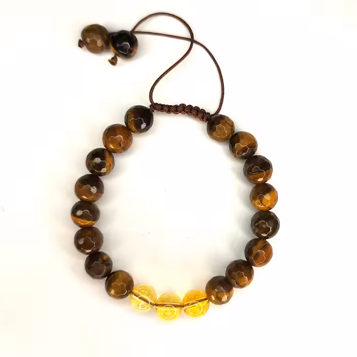 دستبند ناماسته مدل  سیترین و چشم ببر زنبوری کد 20