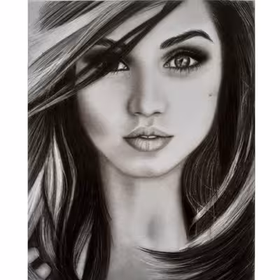 نقاشی سیاه قلم طرح چهره مدل اسپانیایی آنا د آرماس کد 1111