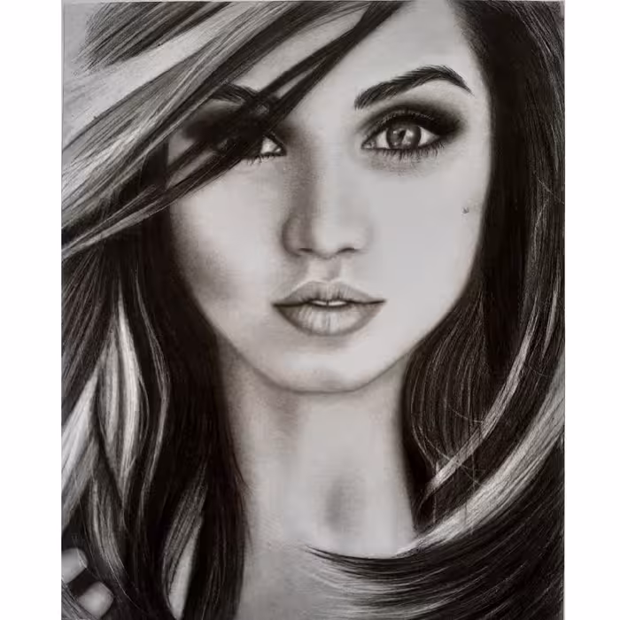 نقاشی سیاه قلم طرح چهره مدل اسپانیایی آنا د آرماس کد 1111