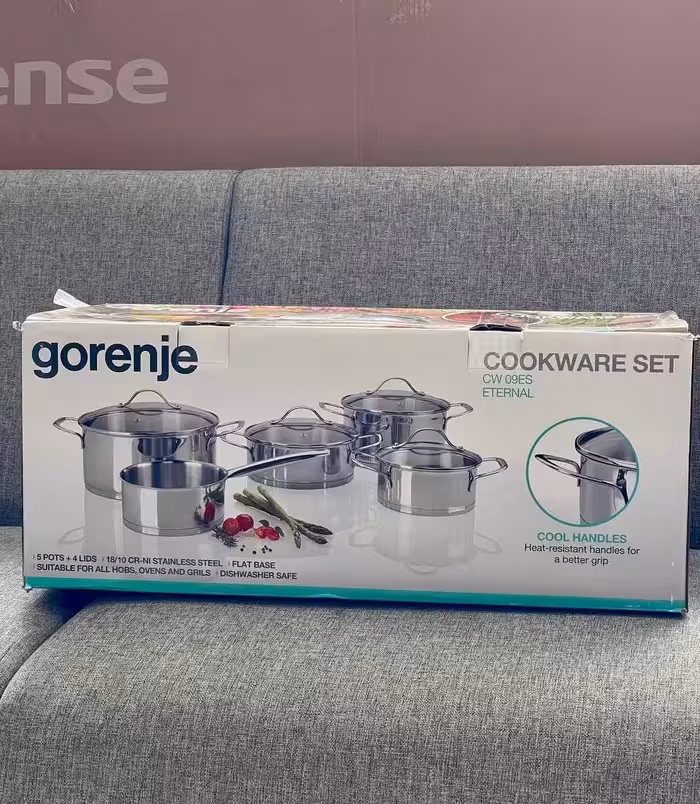 سرویس قابلمه 9 پارچه استیل درب شیشه‌ای گورنیه برند اسلوونی