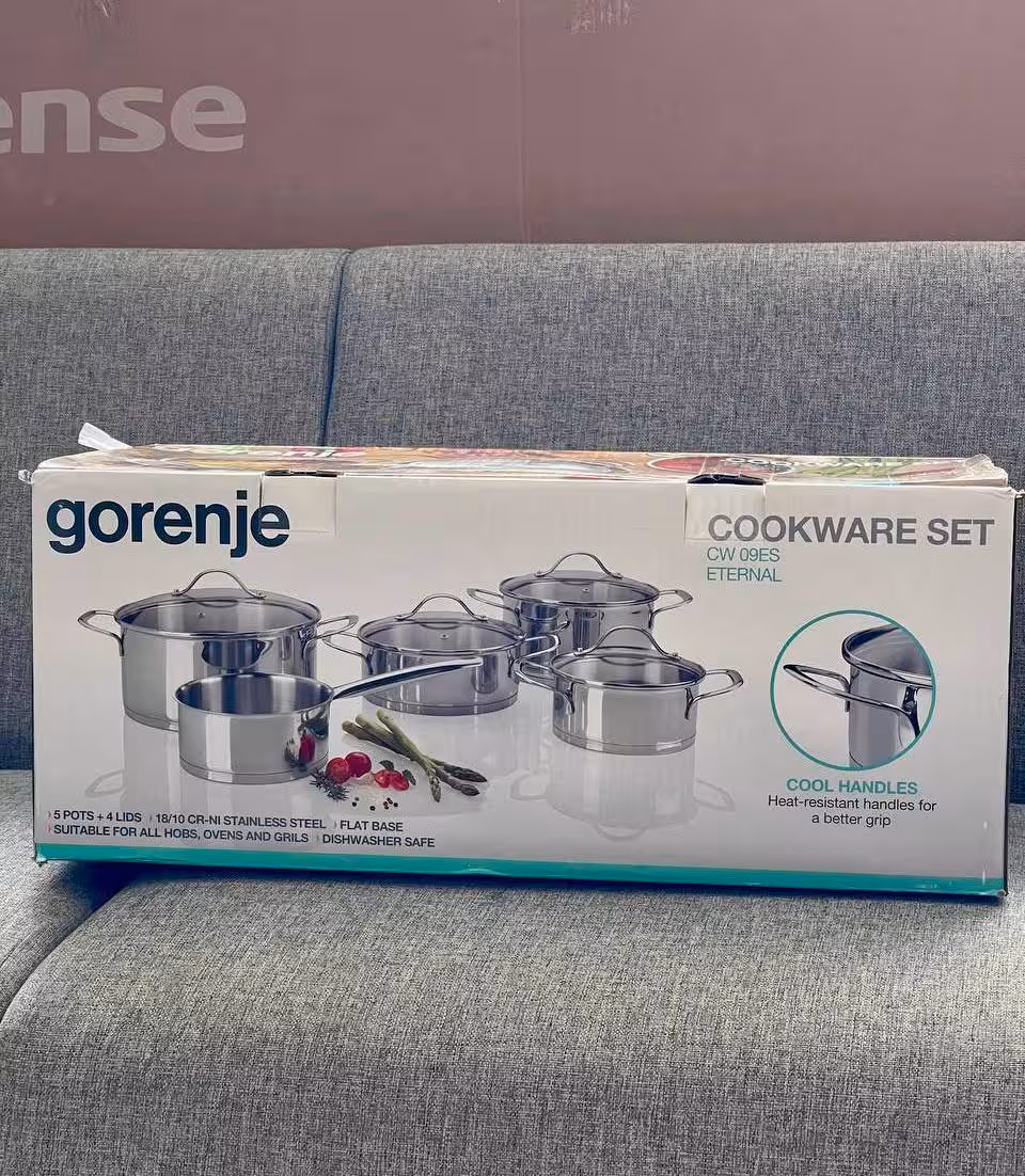 سرویس قابلمه 9 پارچه استیل درب شیشه‌ای گورنیه برند اسلوونی