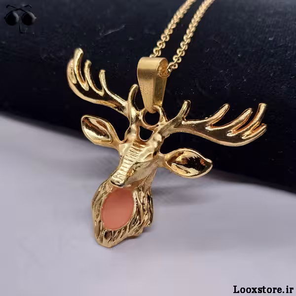 گردنبند طرح گوزن شاخ دار طلایی شب تاب