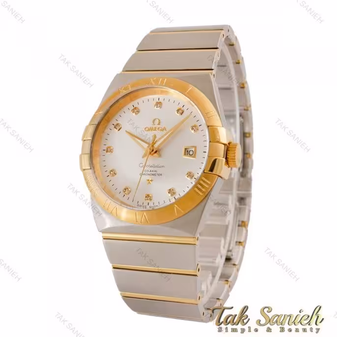 ساعت امگا کانسلیشن مردانه دورنگ طلایی صفحه سیلور ایندکس نگین Omega-5159-G