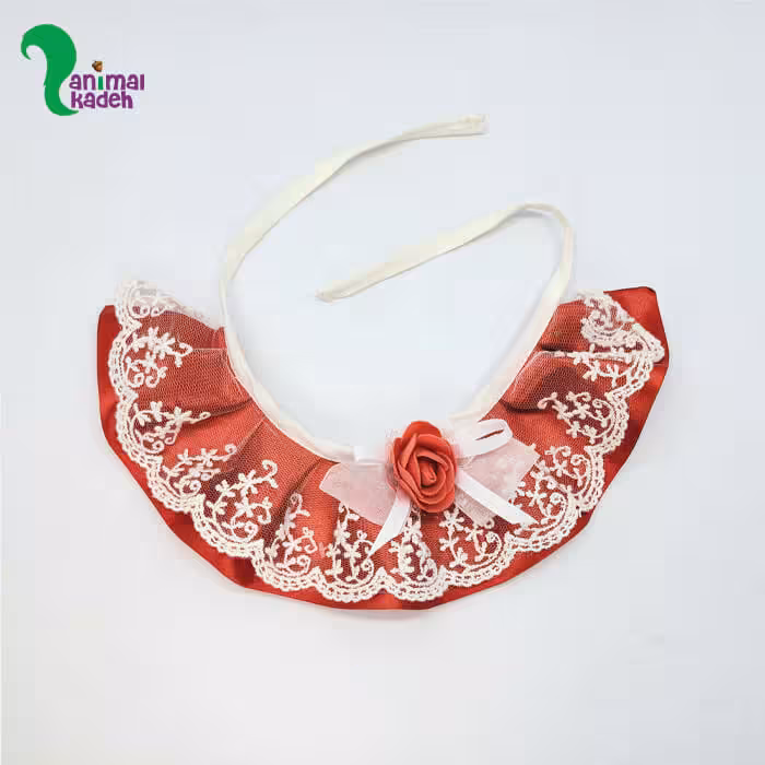 دامن یا یقه توری تزئینی مخصوص سگ و گربه مدل گل قرمز