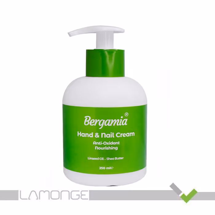 کرم مرطوب کننده پمپی دست و ناخن حاوی روغن کتان برگامیا حجم 250 میلی لیتر