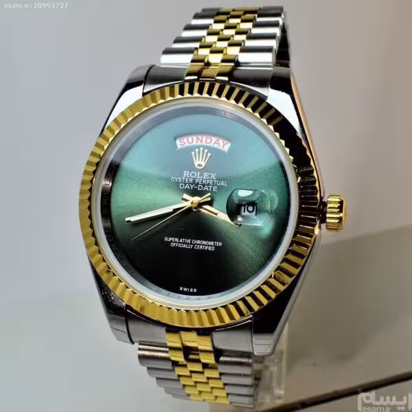 ROLEX OYSTER PERPETUAL DAY-DATE ساخت ژاپن رولکس اویستر دی دت موتورژاپن ** دو تقویم ** دو رنگ ** استیل تقویم ذره بین شیشه کریستال