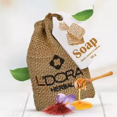 صابون گیاهی حاوی عصاره‌عسل و زعفران لدورا هربال 70 گرمی