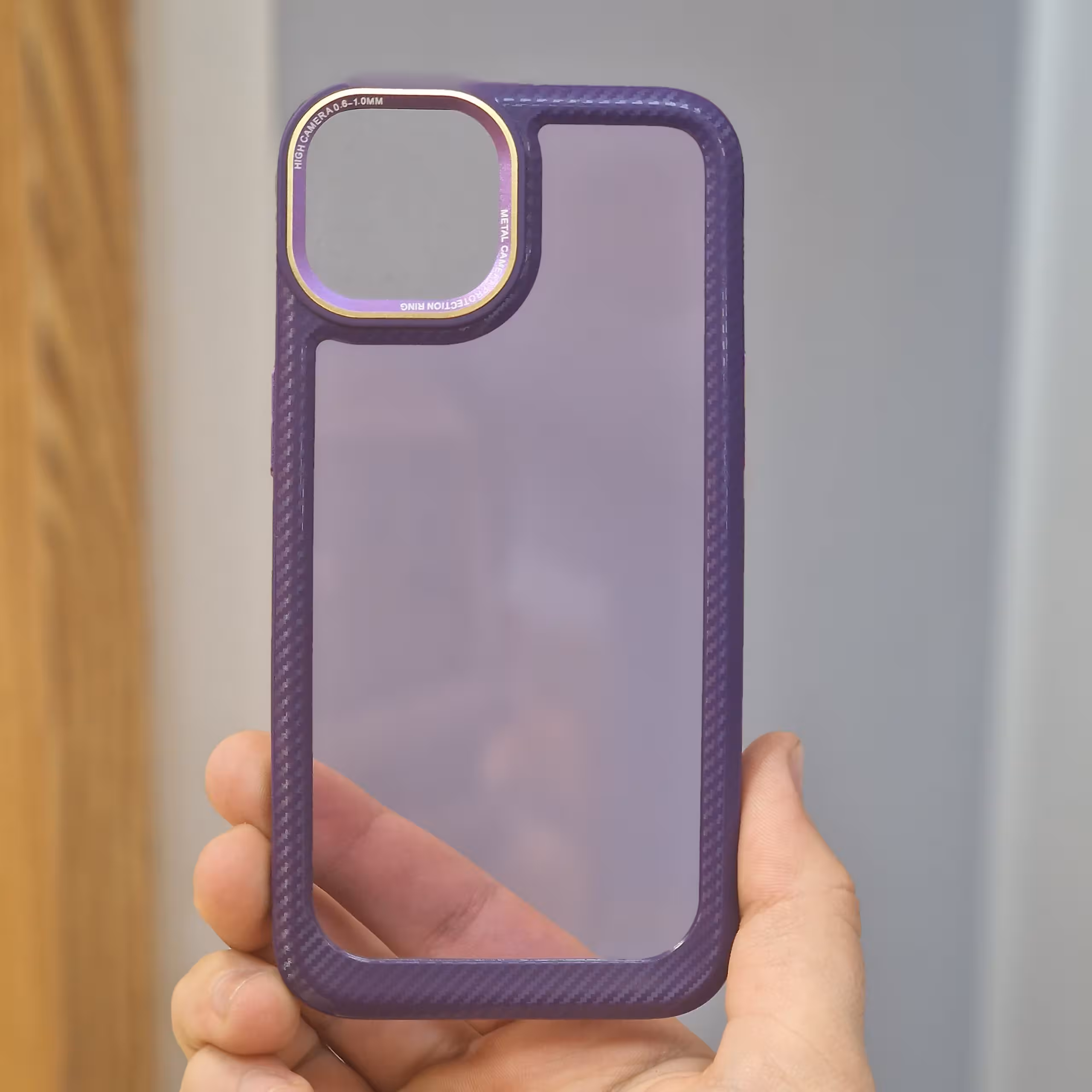 قاب آیفون 13/14 شفاف دور کربن محافظ لنز فلزی