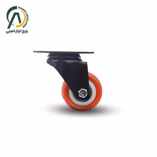 چرخ پلی آمید نارنجی وارداتی پایه مشکی گردان قطر 50 میلی متر