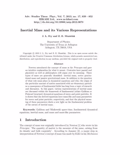 خرید و دانلود نسخه کامل کتاب Inertial Mass and its Various Representations
