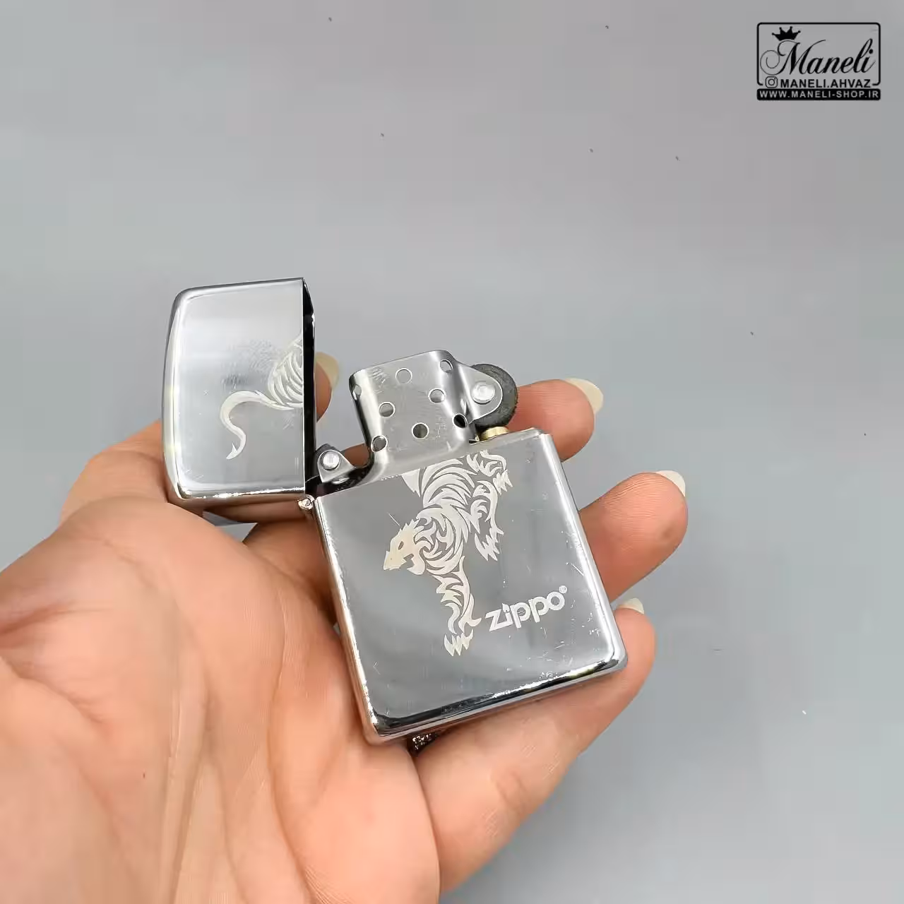فندک زیپو نقره ای طرح ببر | بنزینی 14040491