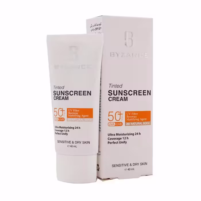 کرم ضد آفتاب کرم پودری بژ طبیعی  SPF50 بیزانس مناسب پوست خشک و حساس 40 میلی لیتری