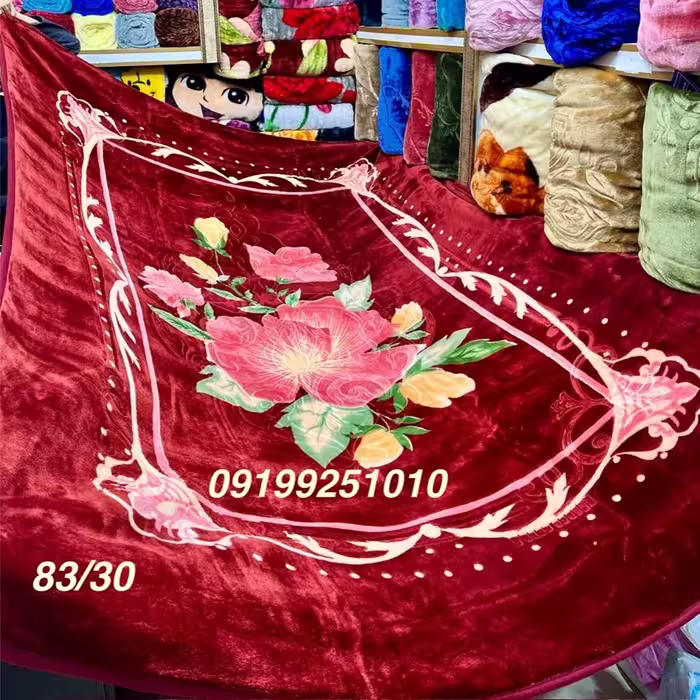 پتو  نرمینه یک نفره مدل نرمین  گلدار گل برجسته با تراکم بالا 