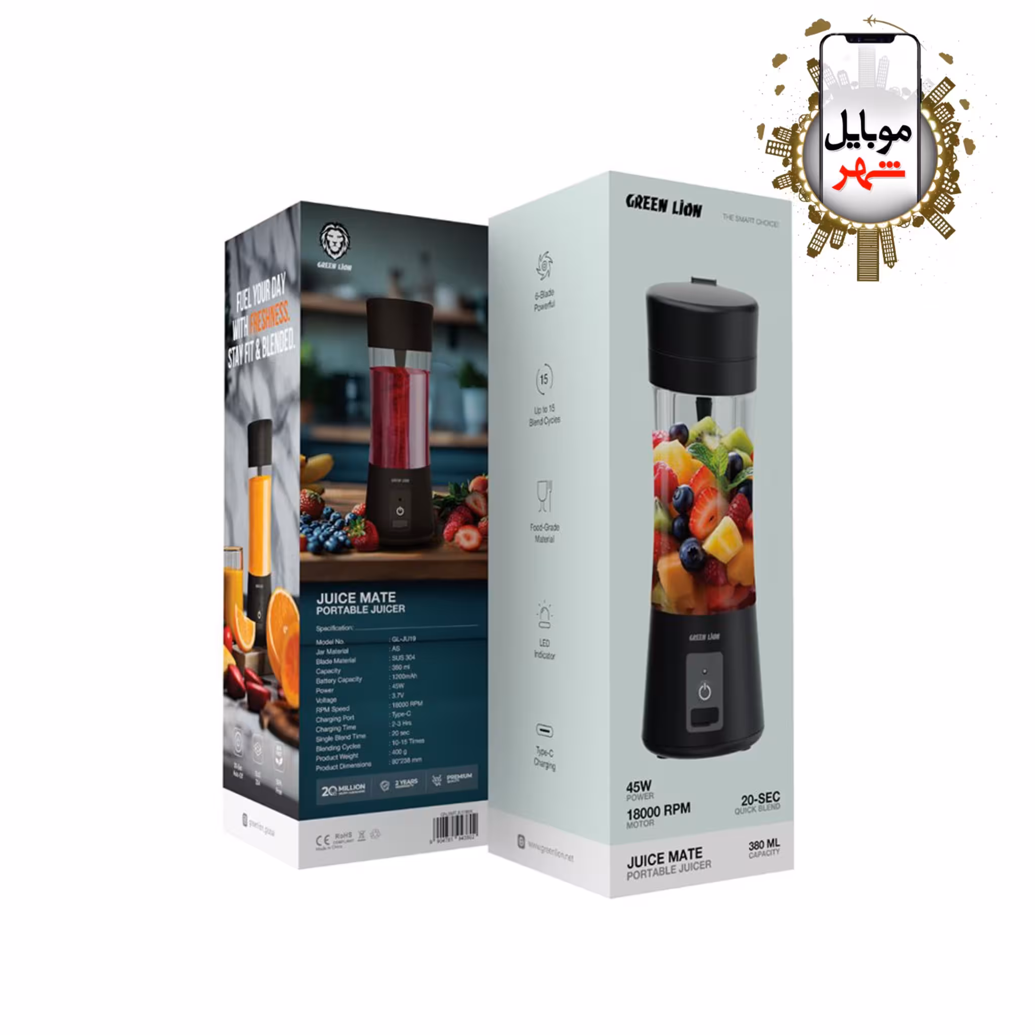 آبمیوه گیر جوس میت 380 میلی‌لیتری گرین Green Juice Mate Portable Juicer 380mL