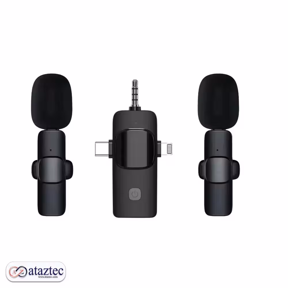 میکروفون یقه‌ای مدل K15 - با گیرنده Lightning، Type-C و جک 3.5 میلی‌متری و دارای دو میکروفون
