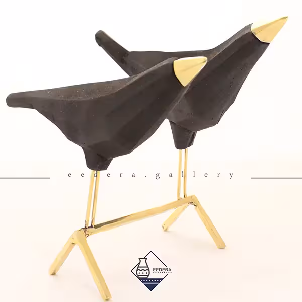 مجسمه چوبی و برنزی کلاغ جفتی