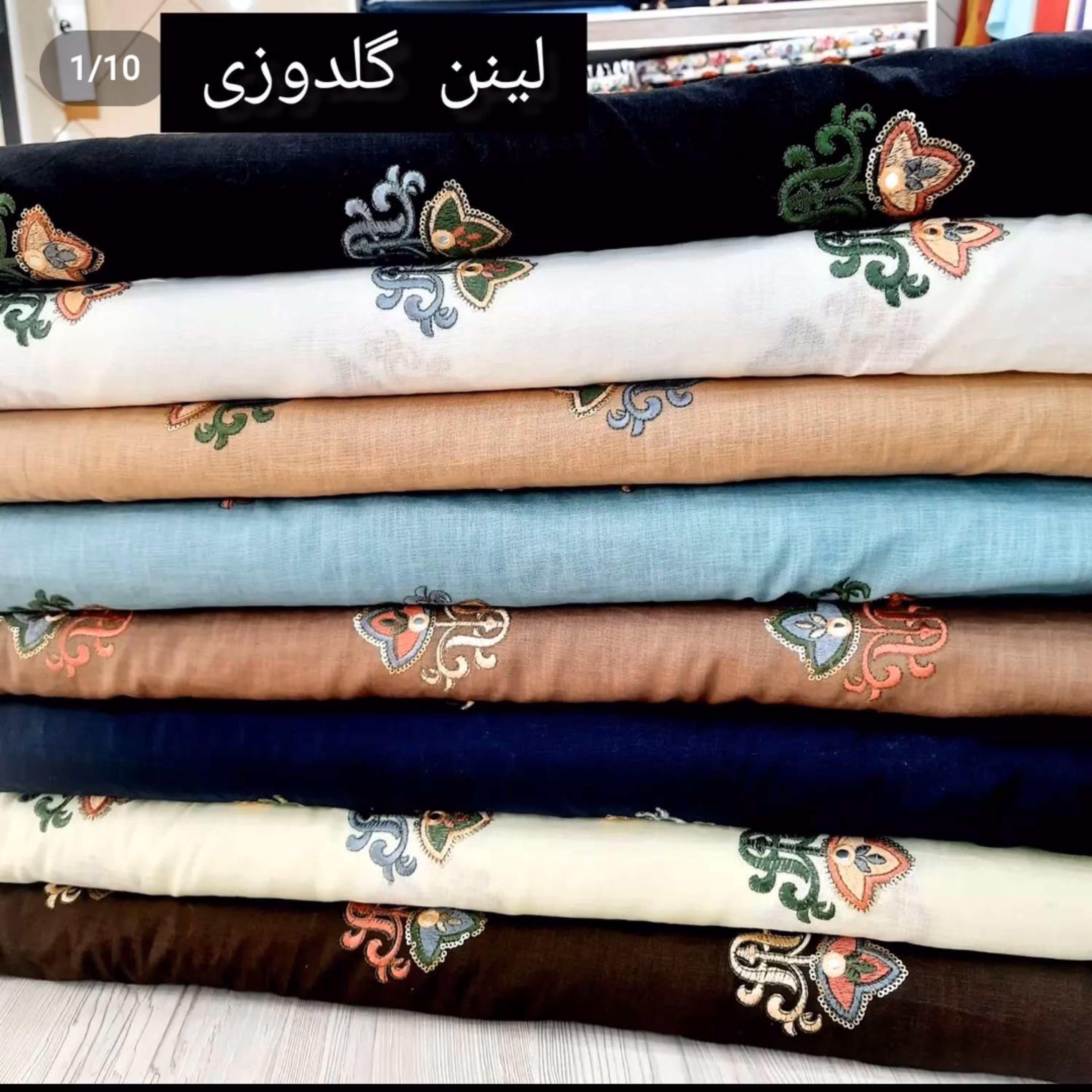 پارچه لنین گلدوزی ..مناسب دوخت مانتو و کت .بلوز و شومیز 