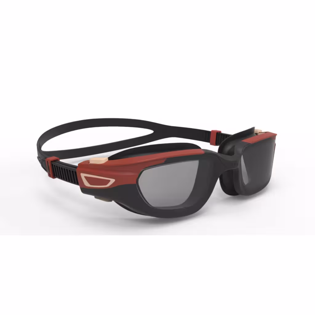 عینک شنا نابایجی – دکتلون Nabaiji Swimming Goggles – Red / Black / Beige – Smoked Lenses – Size L – SPIRIT