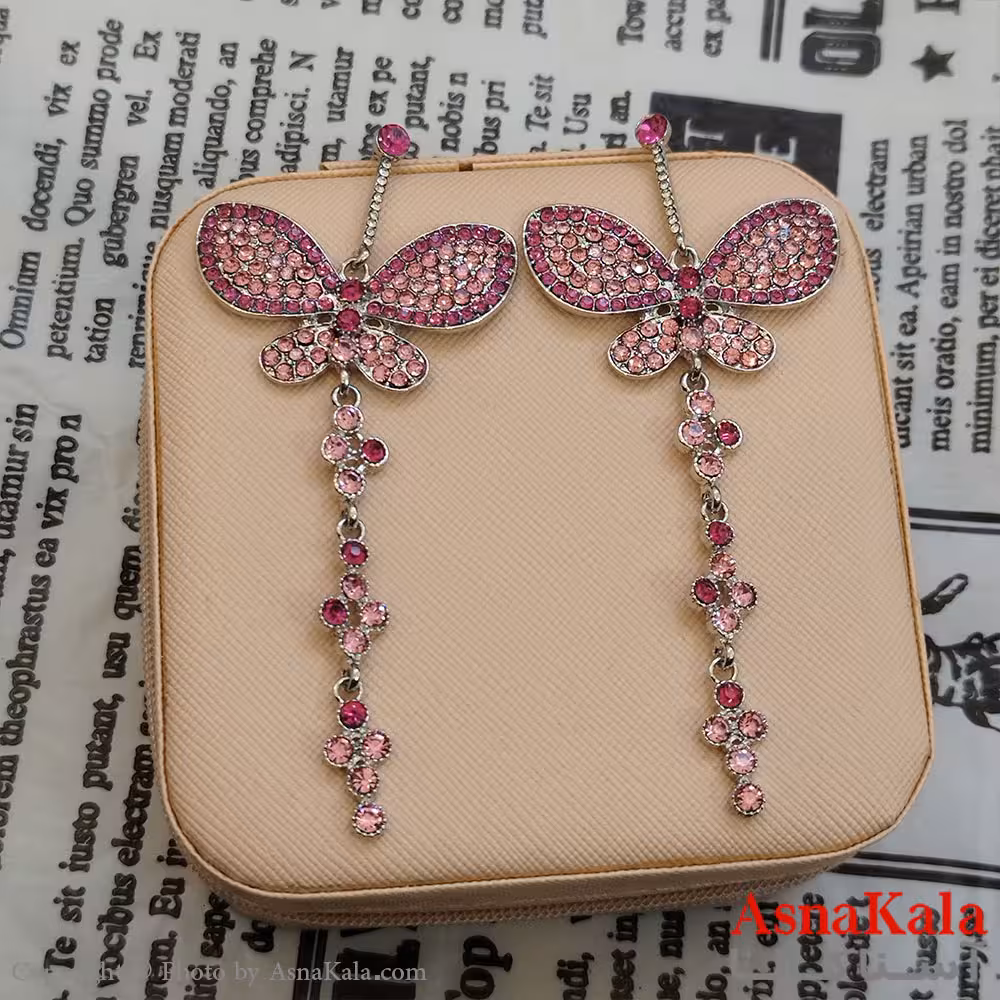 گوشواره جواهری مدل آویز نگیندار رنگ نقره ای کد GSH152124W