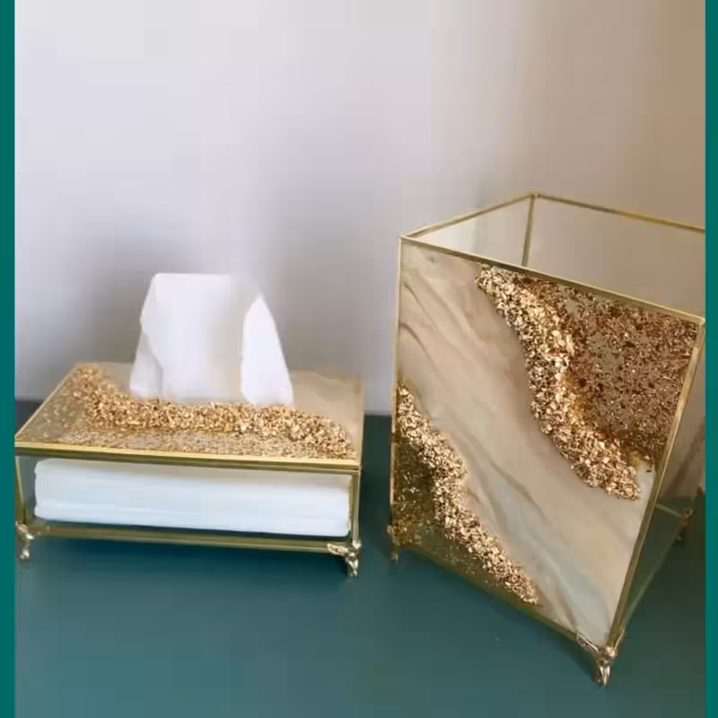 سطل اشغال ودستمال کاغذی شیشه ای رزینی