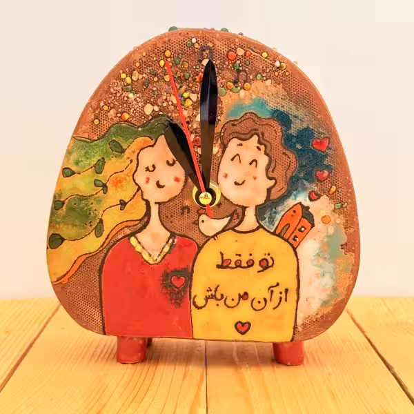 ساعت رومیزی رنگین گلس طرح پنج