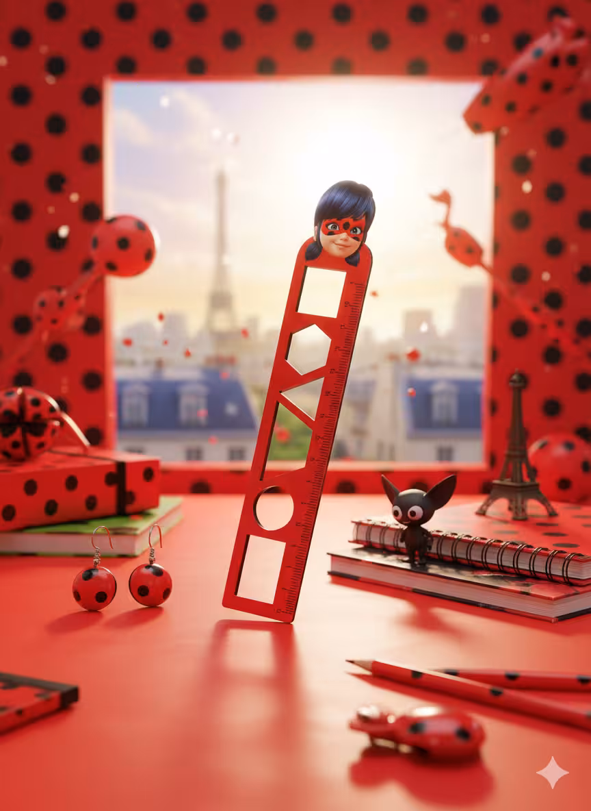 خط کش فانتزی چوبی طرح دختر کفشدوزکی 15 سانتی متری