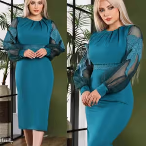 پیراهن مهمانی زنانه کرپ مدل آستین پروانه ای 57050