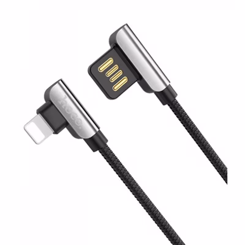 کابل شارژ و دیتا 90 درجه Lightning برند هوکو مدل U42 طول 1.2 مترHoco U42 Exquisite steel Charging Cable Lightning , 1.2M