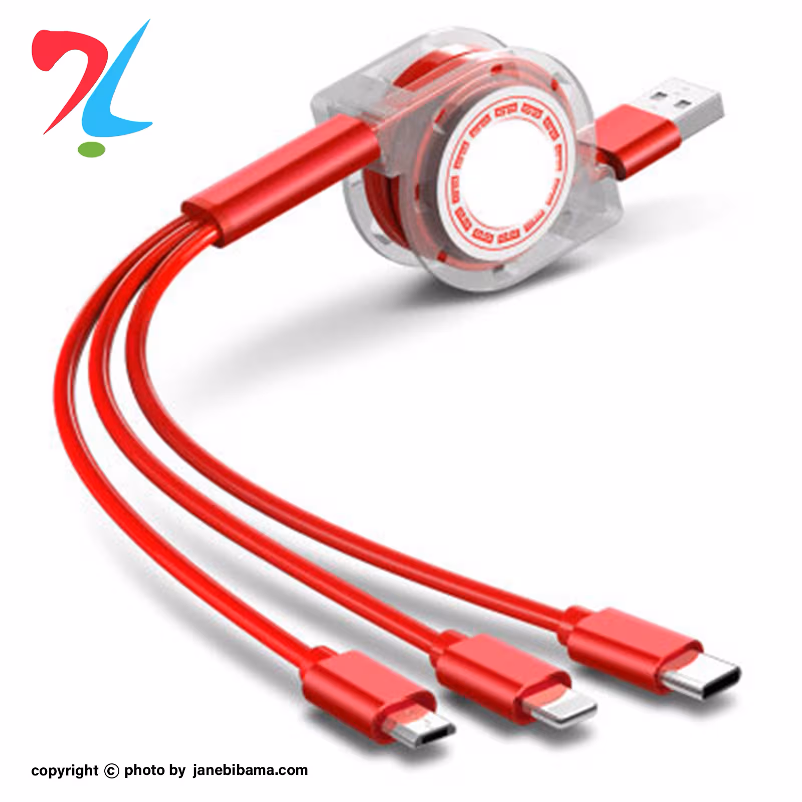 کابل فست شارژ سه سر جمع شونده قرمز